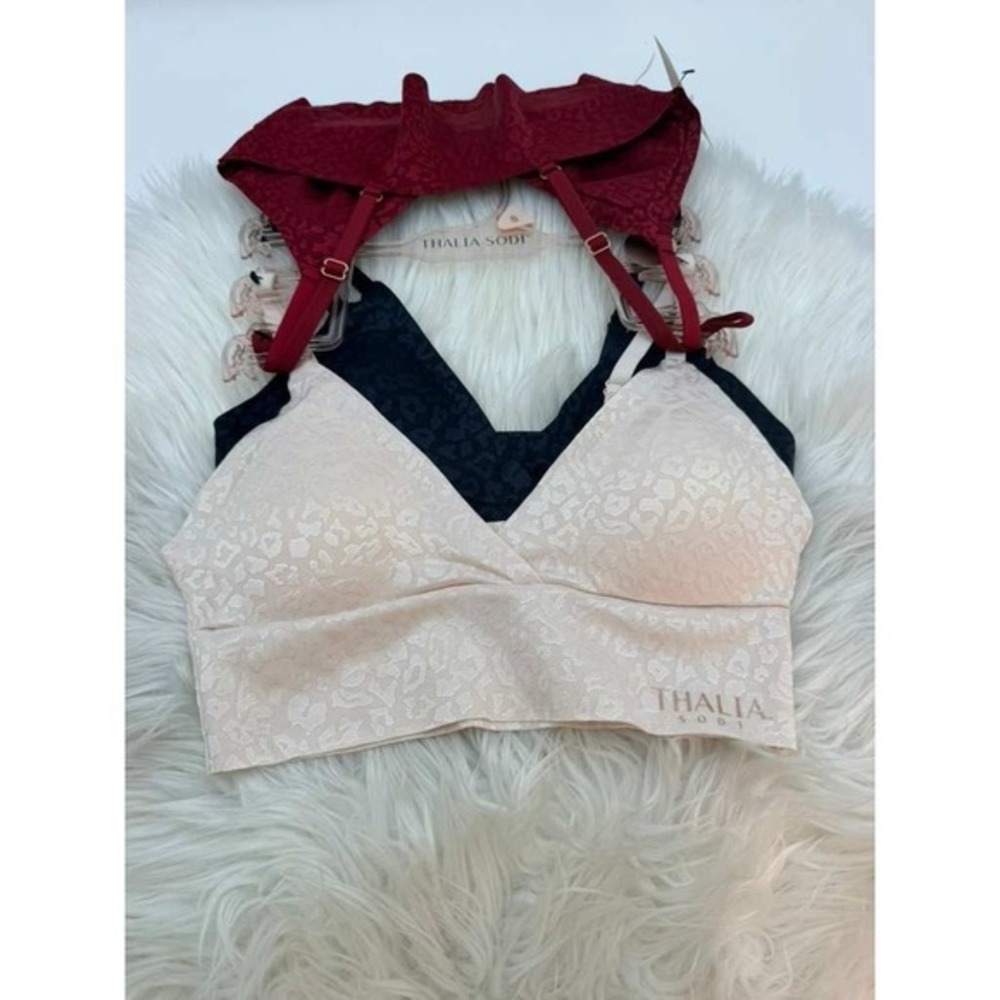Thalia Sodi Seamless Bralette Set 3 Pack Black Red Nude Wireless Bras New Size L - Picture 8 of 9